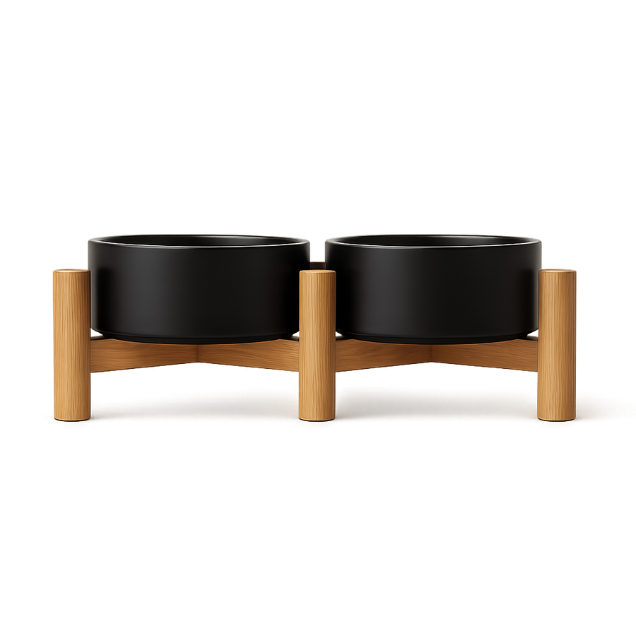 BLACK & GREY DOUBLE BOWL