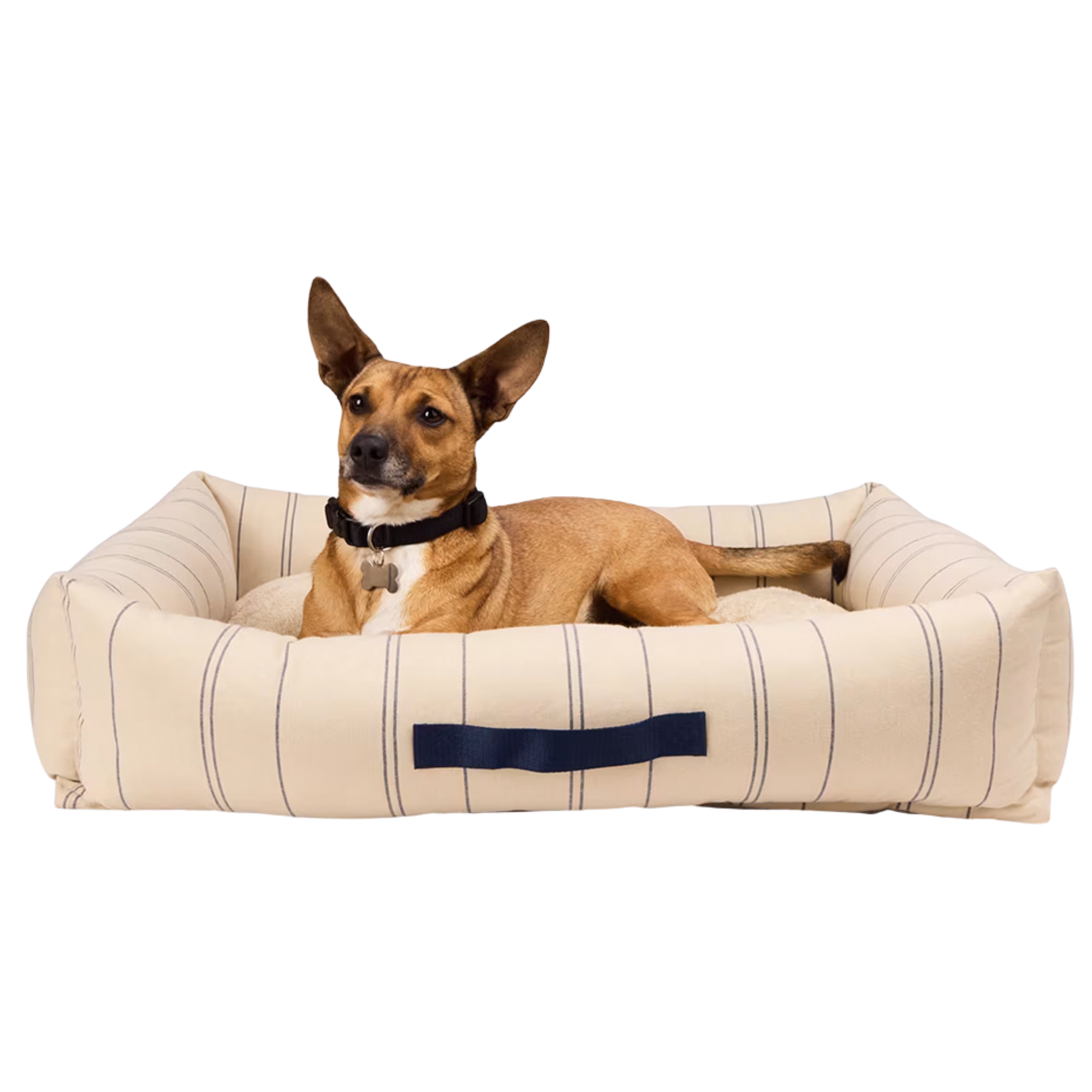 Stripe Cuddler Dog Bed, 32 X 26 X 8 in - Tan & Navy