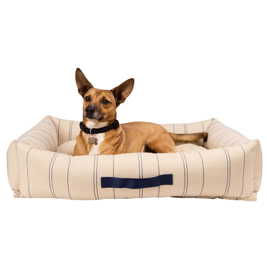 Stripe Cuddler Dog Bed, 32 X 26 X 8 in - Tan & Navy