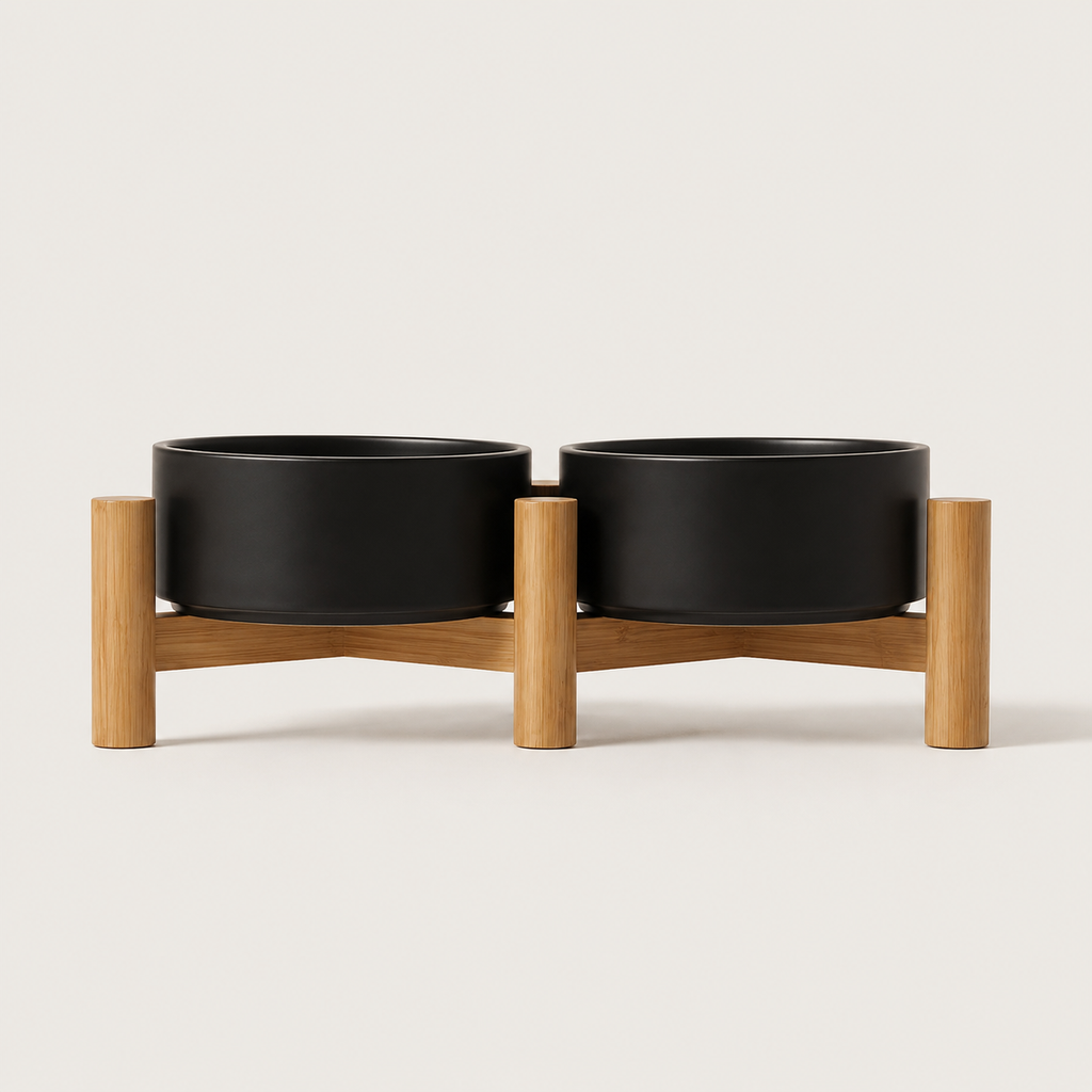 BLACK & GREY DOUBLE BOWL
