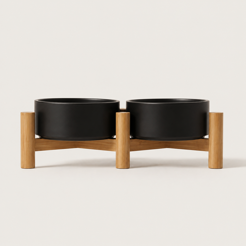 BLACK & GREY DOUBLE BOWL